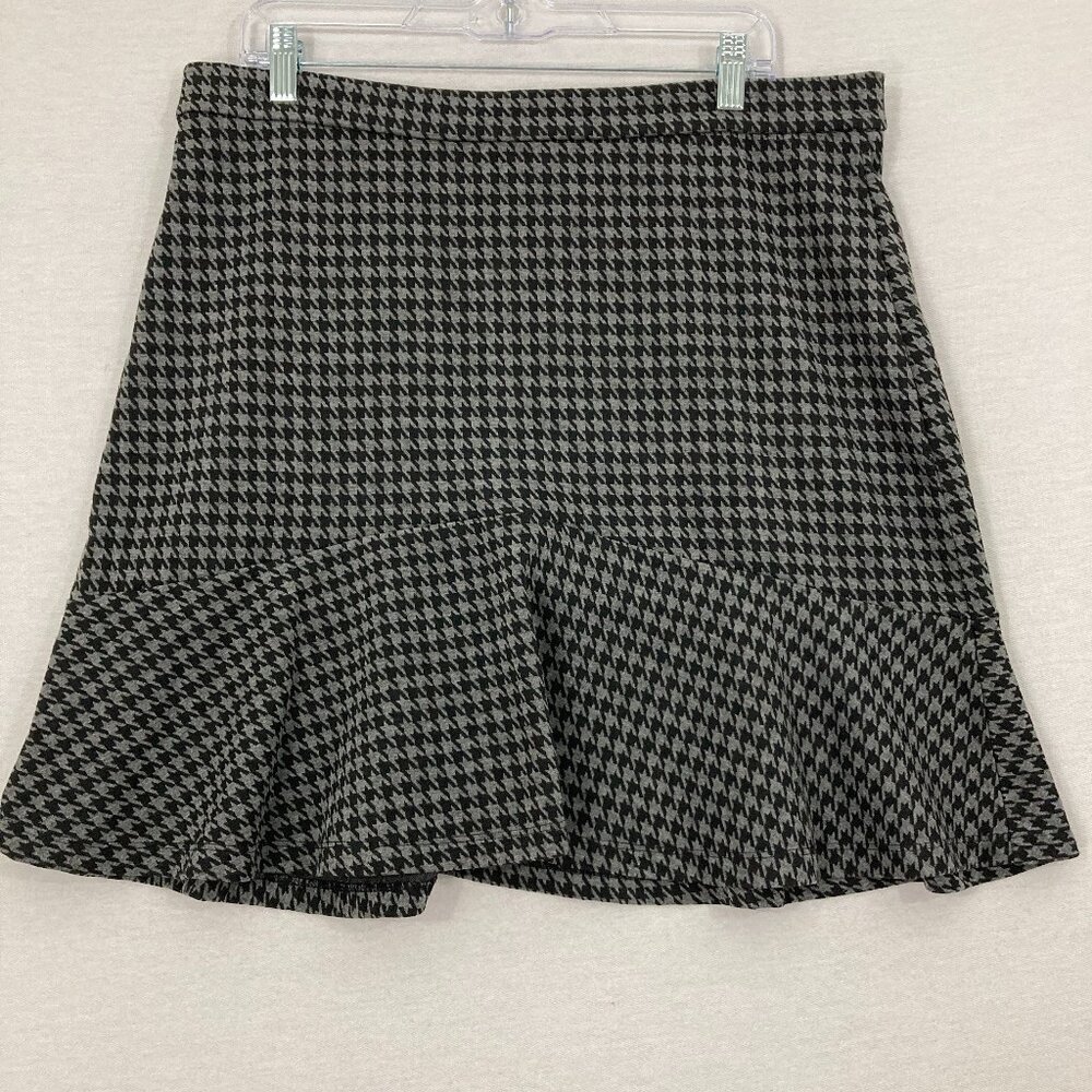 New Banana‎ Republic Black Gray Houndstooth Zip Back Skirt size 14 Preppy